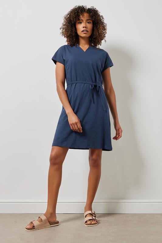 Evans M&Co Navy Blue Tie Waist Short Sleeve Dress