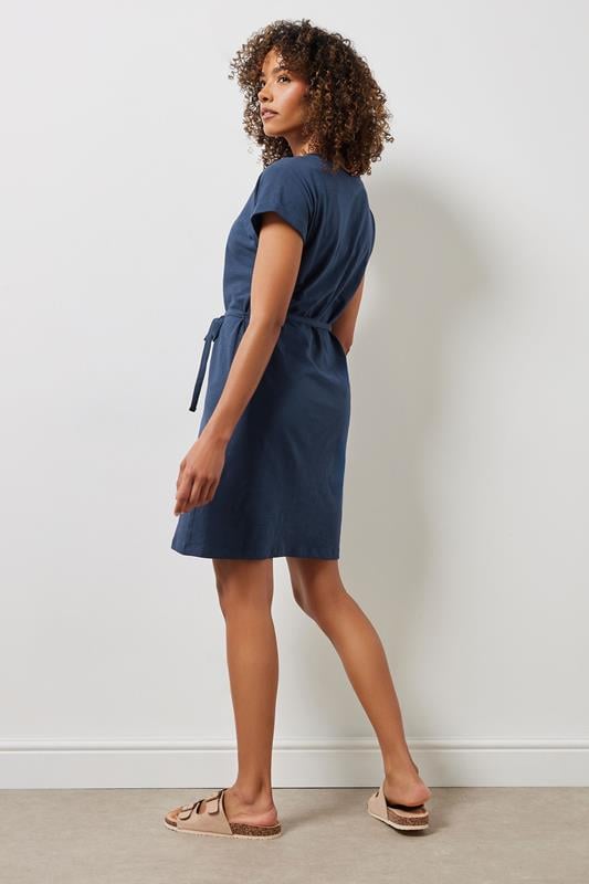 Evans M&Co Navy Blue Tie Waist Short Sleeve Dress
