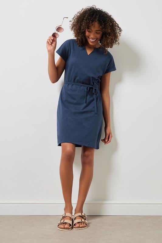 evans M&Co Navy Blue Tie Waist Short Sleeve Dress