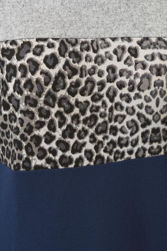 Evans M&Co Navy & Grey Colourblock Leopard Print Top