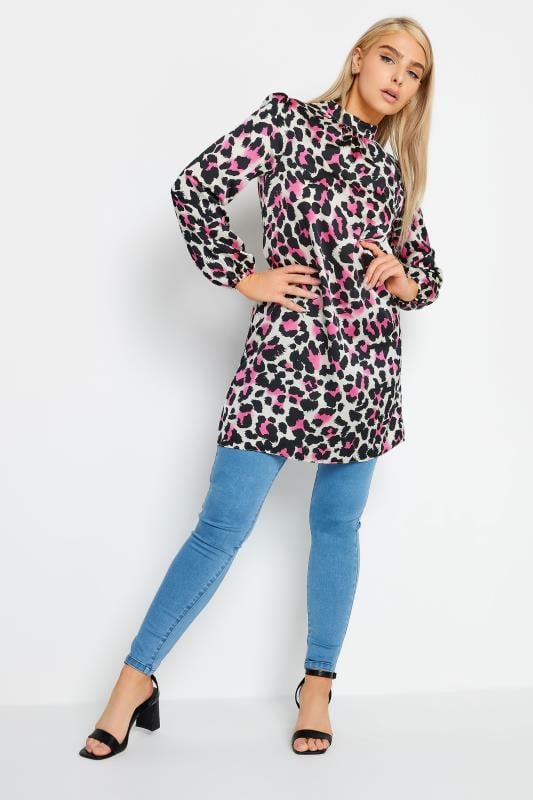 Evans M&Co Pink Leopard Print High Neck Tunic Top