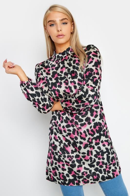 evans M&Co Pink Leopard Print High Neck Tunic Top