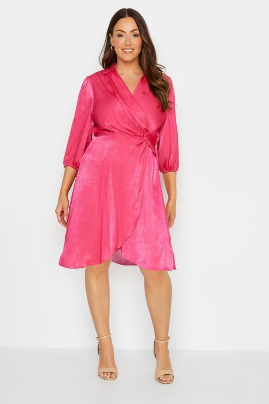 Evans M&Co Pink Satin Wrap Dress