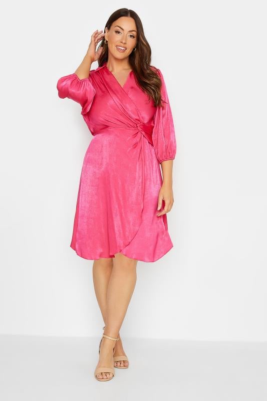 Evans M&Co Pink Satin Wrap Dress
