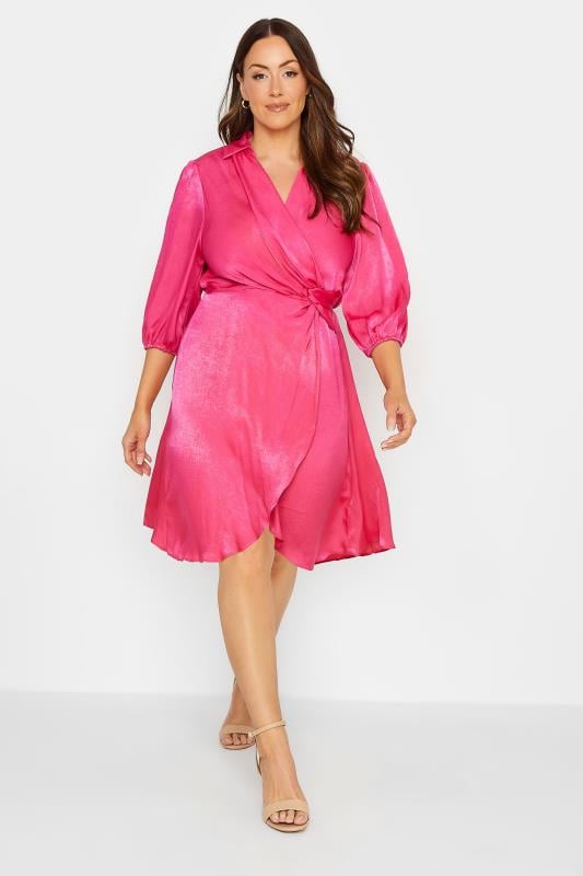 evans M&Co Pink Satin Wrap Dress
