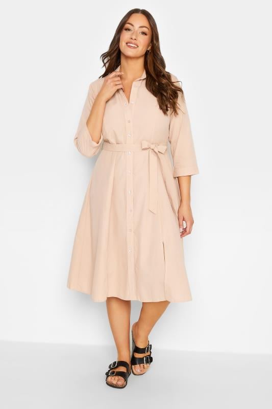 evans M&Co Pink Tie Waist Shirt Dress