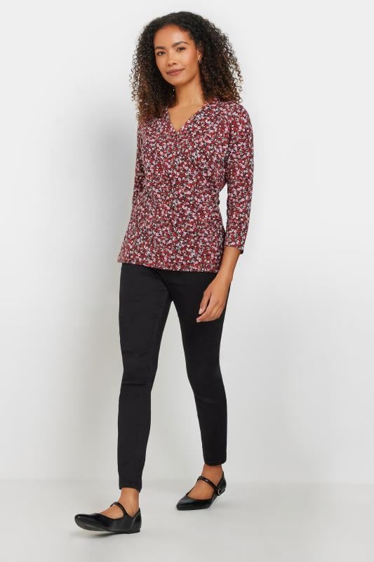 Evans M&Co Red Ditsy Floral Print Wrap Top