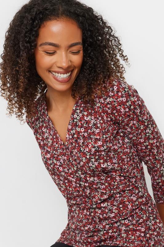 Evans M&Co Red Ditsy Floral Print Wrap Top