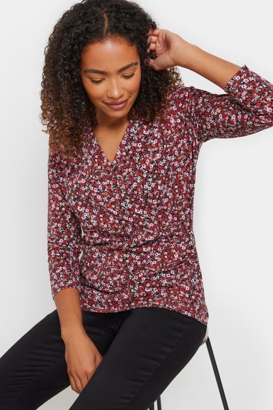 evans M&Co Red Ditsy Floral Print Wrap Top