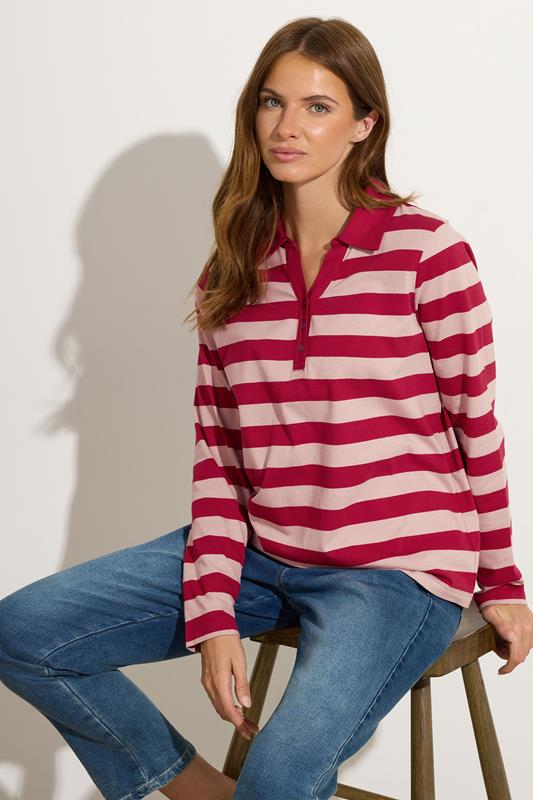 Evans M&Co Red & Pink Cotton Stripe Polo Shirt
