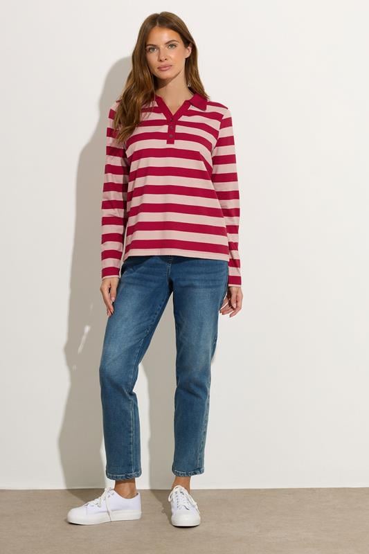Evans M&Co Red & Pink Cotton Stripe Polo Shirt