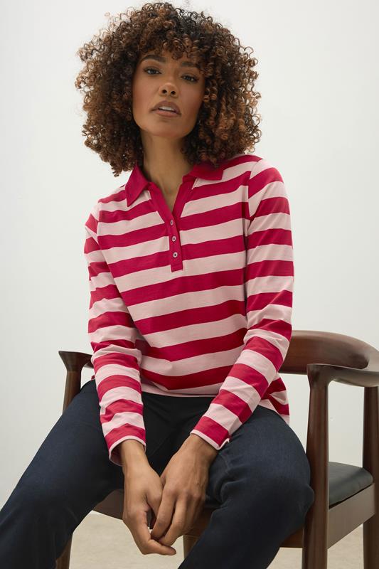 evans M&Co Red & Pink Cotton Stripe Polo Shirt