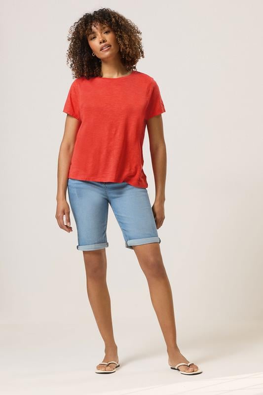 Evans M&Co Red Short Sleeve Cotton Blend T-Shirt