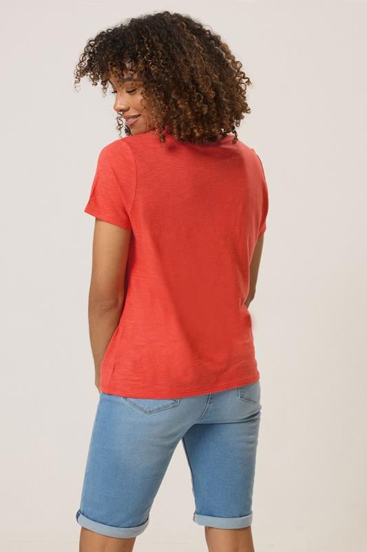 Evans M&Co Red Short Sleeve Cotton Blend T-Shirt