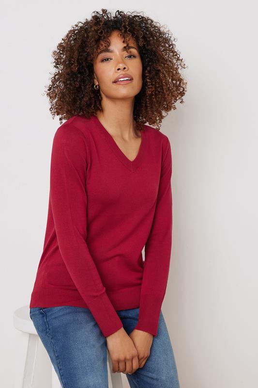 evans M&Co Red V-Neck Long Sleeve Jumper