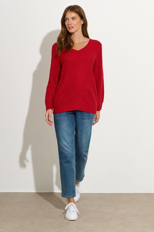 Evans M&Co Red V-Neck Long Sleeve Knitted Jumper