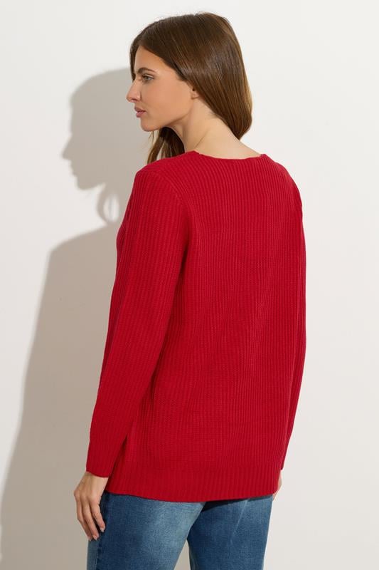 Evans M&Co Red V-Neck Long Sleeve Knitted Jumper