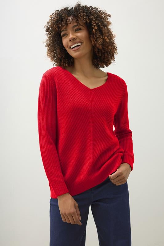 evans M&Co Red V-Neck Long Sleeve Knitted Jumper