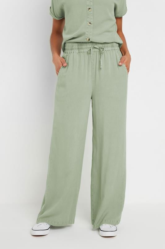 Evans M&Co Sage Green Acid Wash Wide Leg Trousers