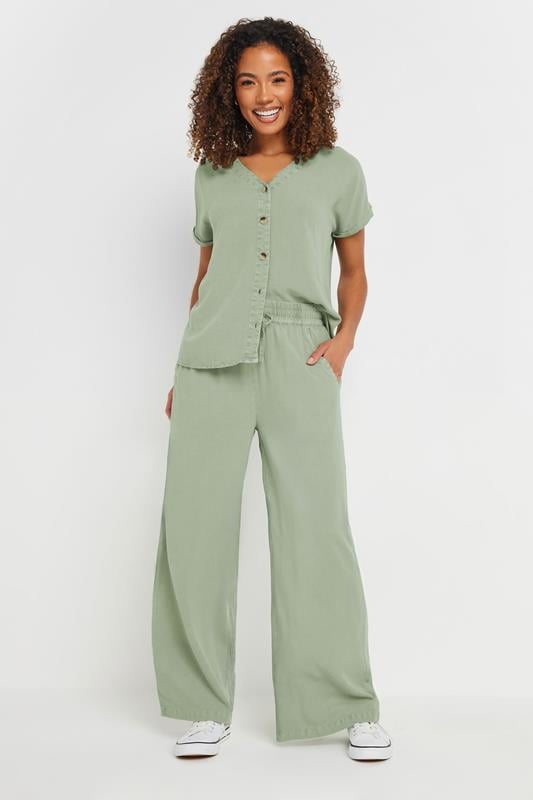 Evans M&Co Sage Green Acid Wash Wide Leg Trousers