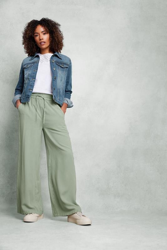 evans M&Co Sage Green Acid Wash Wide Leg Trousers