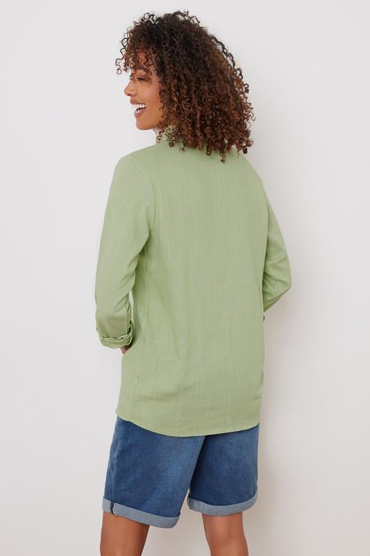 Evans M&Co Sage Green Pintuck Detail Linen Shirt