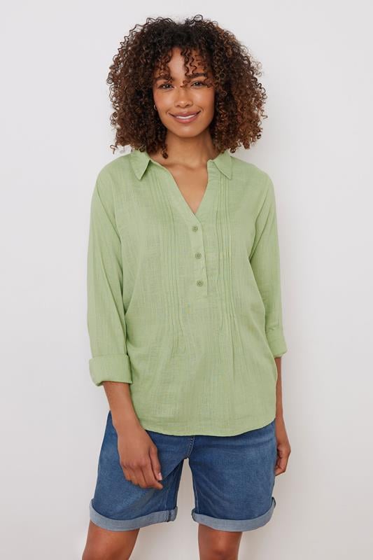 evans M&Co Sage Green Pintuck Detail Linen Shirt