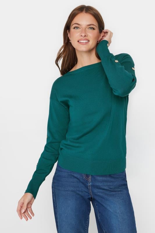 Evans M&Co Teal Blue Button Sleeve Detail Jumper