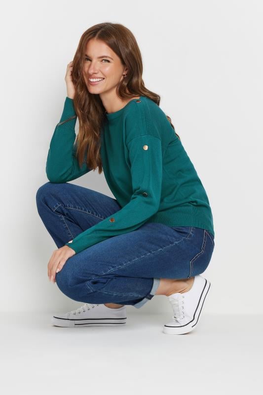 Evans M&Co Teal Blue Button Sleeve Detail Jumper