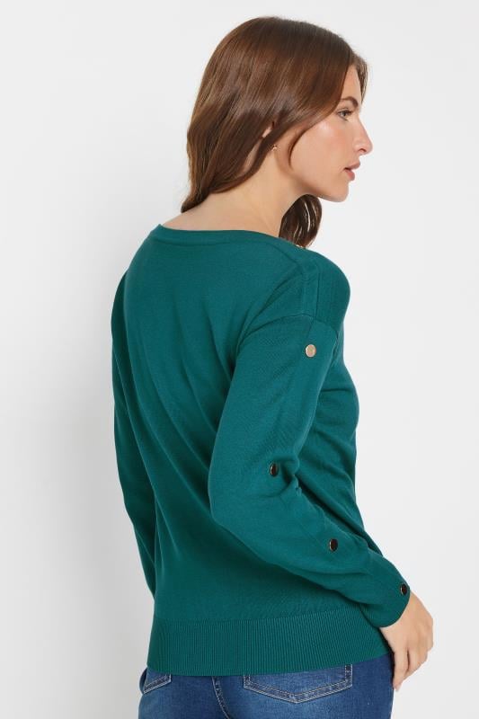 Evans M&Co Teal Blue Button Sleeve Detail Jumper