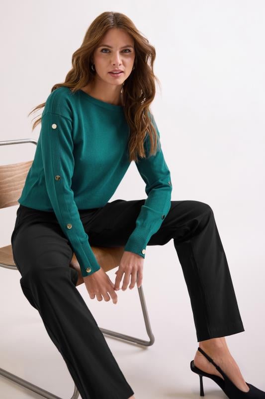 evans M&Co Teal Blue Button Sleeve Detail Jumper