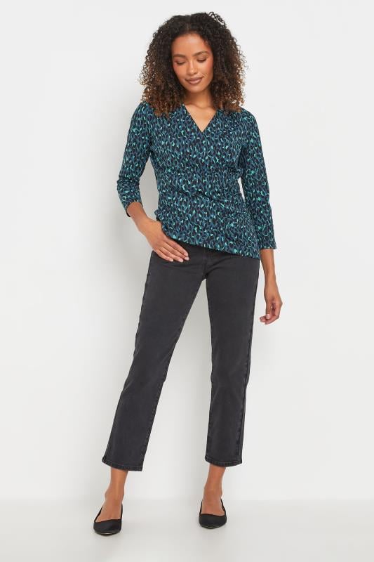 Evans M&Co Teal Blue Leopard Print Wrap Top