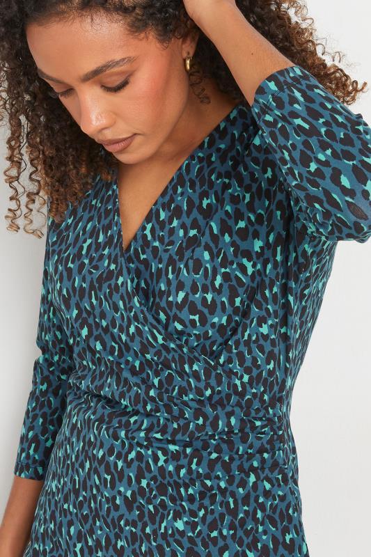 Evans M&Co Teal Blue Leopard Print Wrap Top