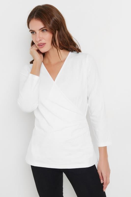 evans M&Co White 3/4 Sleeve Wrap Top