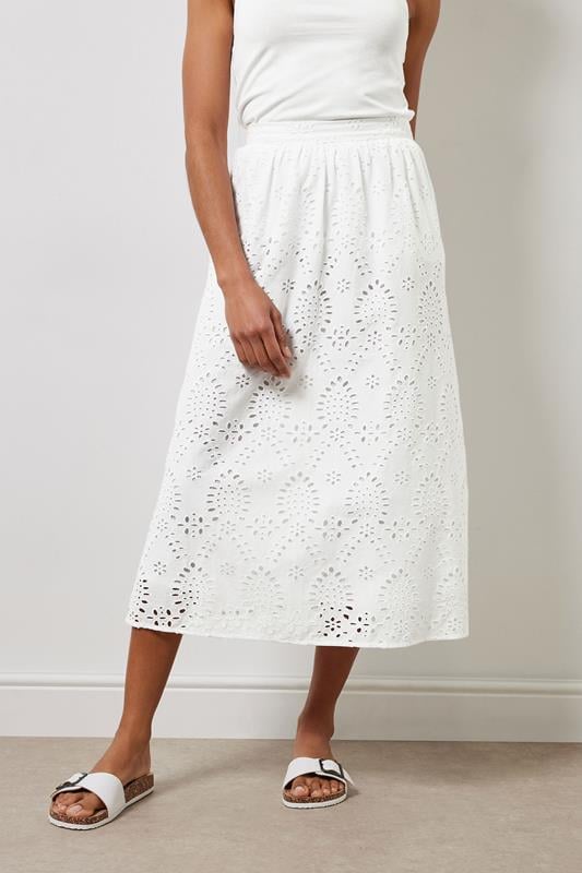 Evans M&Co White Cotton Broderie Midi Skirt