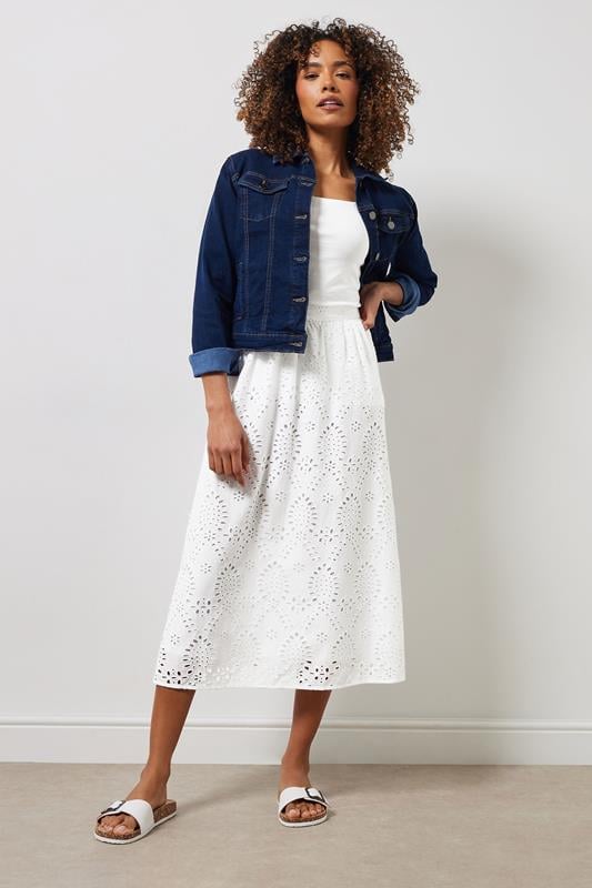 Evans M&Co White Cotton Broderie Midi Skirt