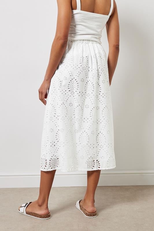 Evans M&Co White Cotton Broderie Midi Skirt