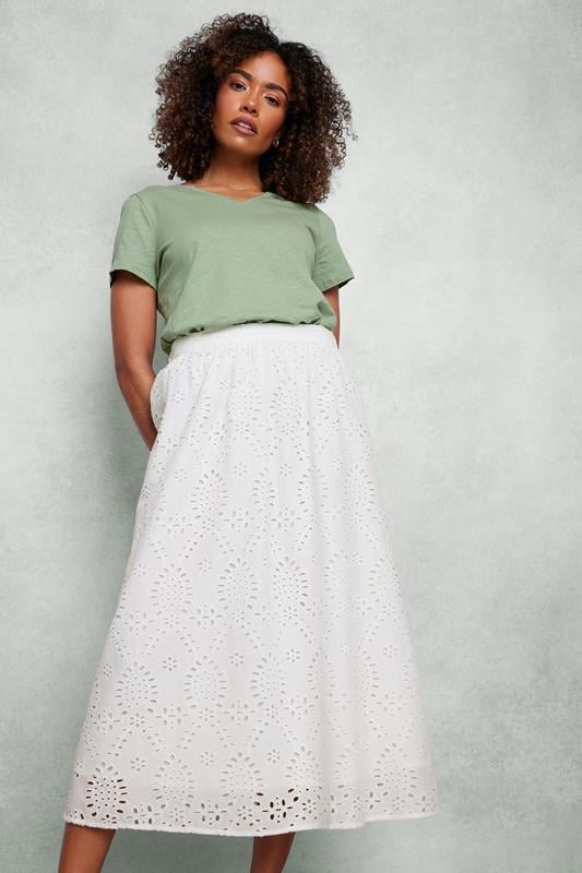 evans M&Co White Cotton Broderie Midi Skirt
