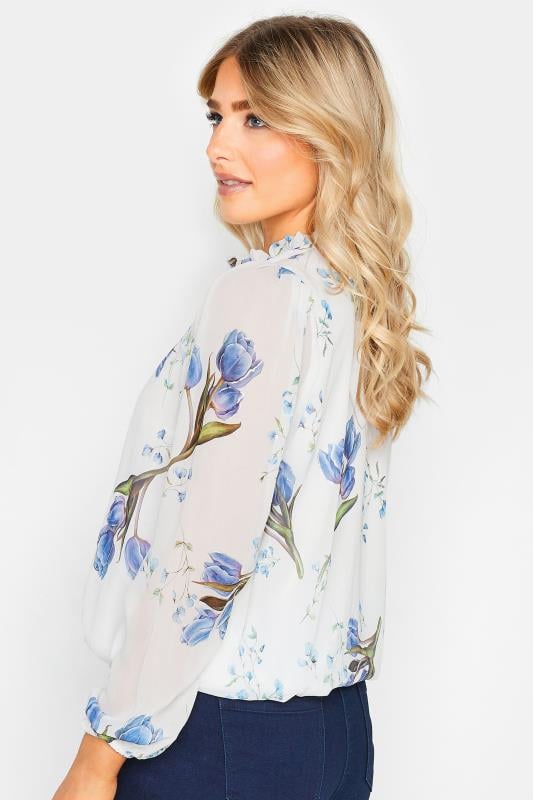Evans M&Co White Floral Print Tie Neck Blouse
