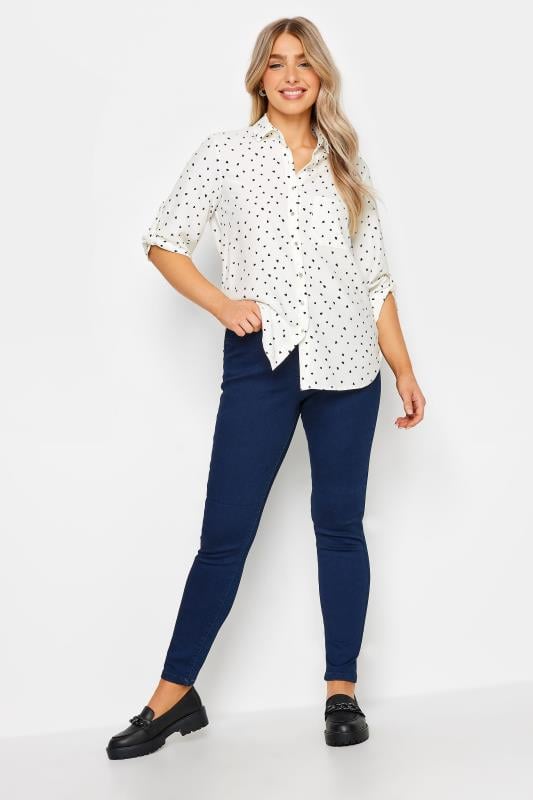 Evans M&Co White Heart Print Tab Detail Shirt