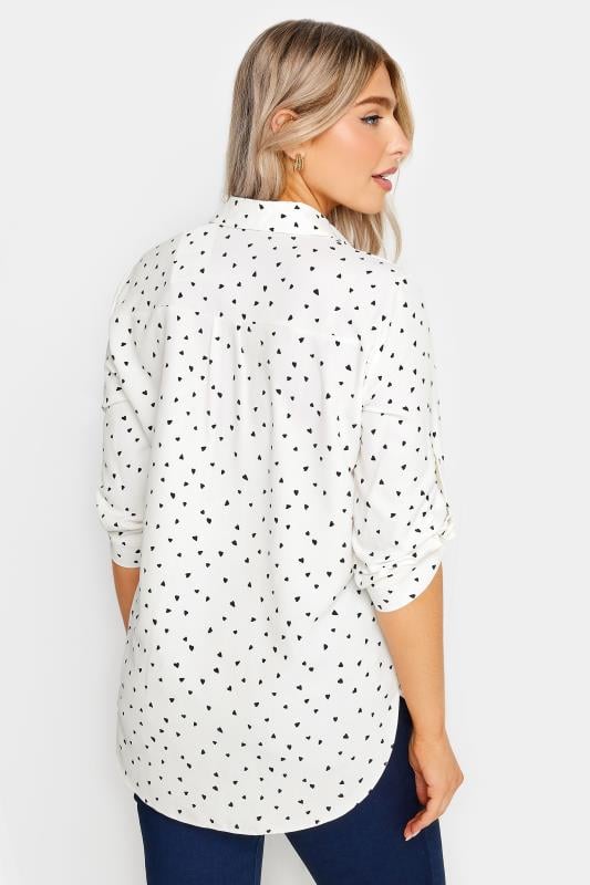 Evans M&Co White Heart Print Tab Detail Shirt