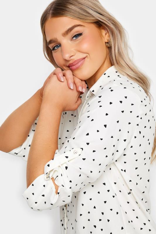 Evans M&Co White Heart Print Tab Detail Shirt