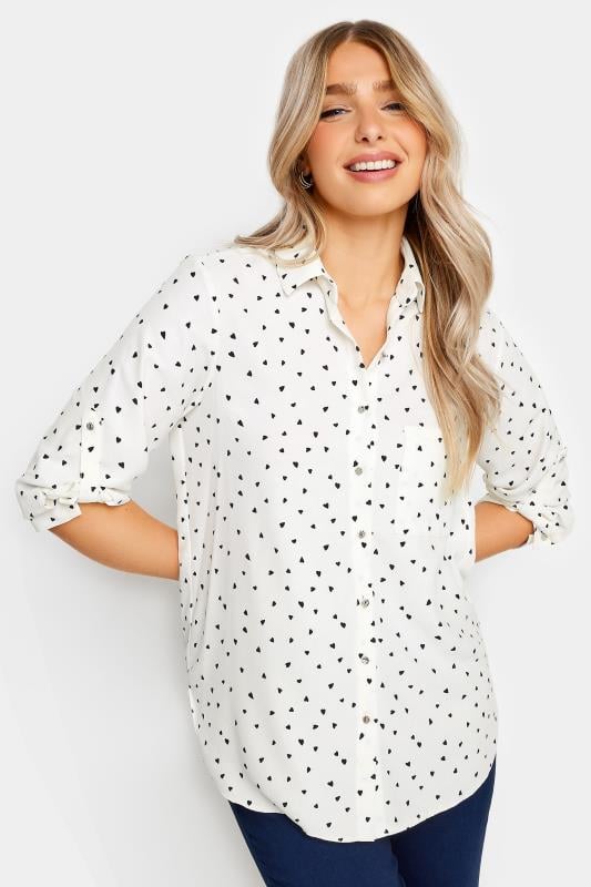 evans M&Co White Heart Print Tab Detail Shirt