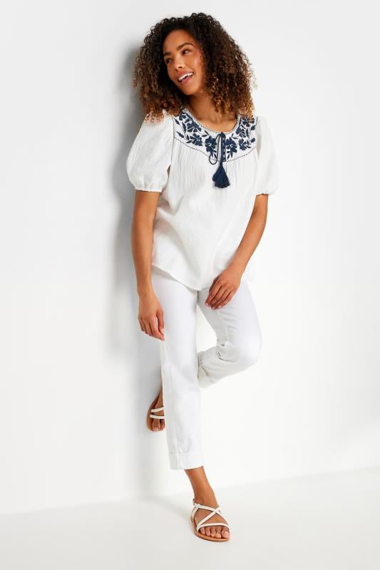 Evans M&Co White & Navy Embroidered Blouse