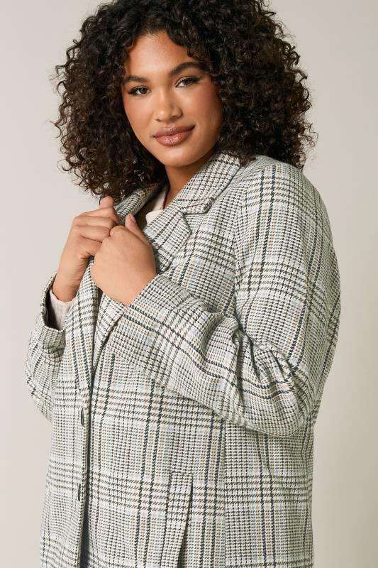 Evans Evans Natural Brown Checked Button Detail Blazer