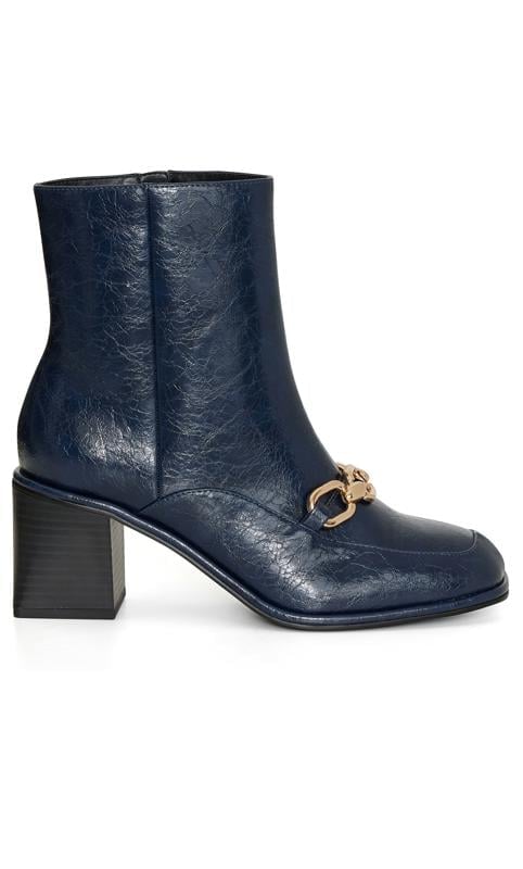 Evans Evans Navy Blue Gold Chain Detail Heeled Ankle Boot