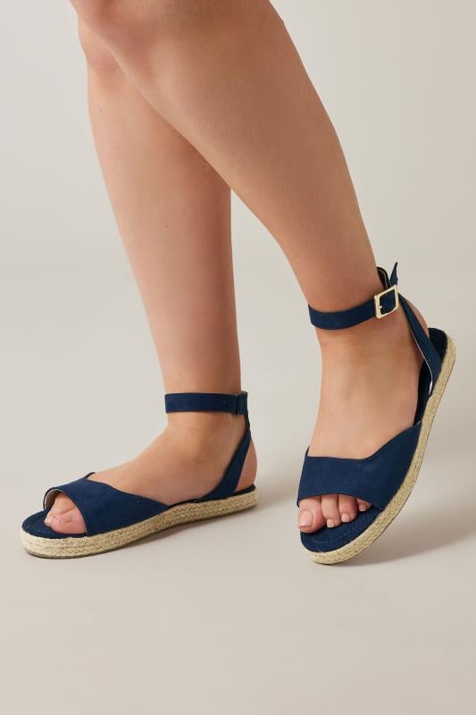 evans Evans Navy EXTRA WIDE FIT Faux Suede Espadrille