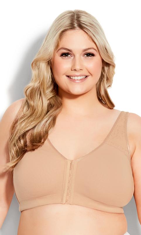 evans Evans Neutral Brown Comfort Cotton Non-Wired Front Fastening Bra