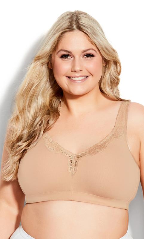 evans Evans Neutral Brown Comfort Cotton Non-Wired Lace Bra