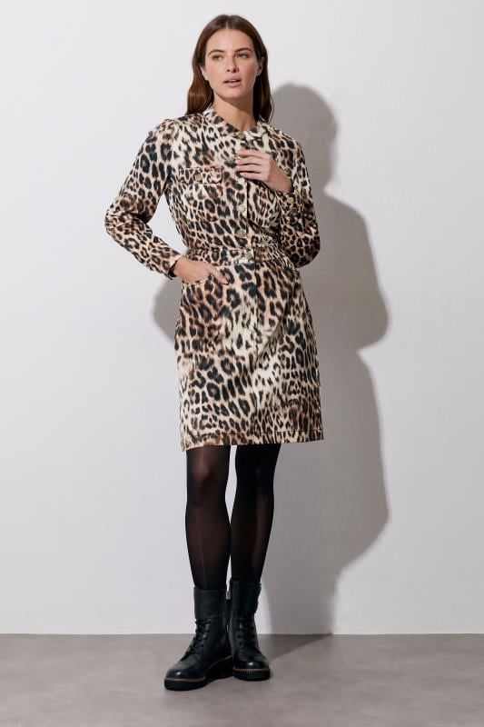 Evans STAR Beige Brown Denim Leopard Print Dress